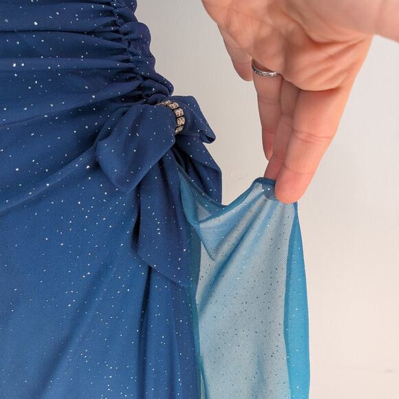 Vintage Nites Prom Dress Maxi Gown 6 Blue Teal Y2K Fairy Ombre Ruffle Glam 90s - Picture 5 of 11